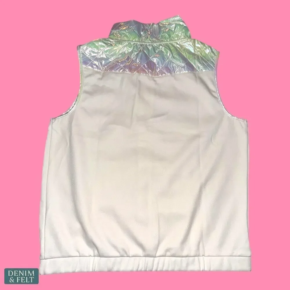 Tek Gear White Mixed Media Quilted Vest‎ Soft Zip Pockets Lightweight Layer NEW